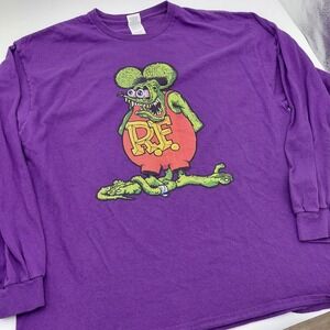 Vtg 90s Rat Fink Hot Rod Long Sleeve Shirt 2XL Ed Roth Purple XXL Grunge Street